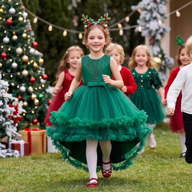 Girls Princess Dress Birthday Party Performance Christmas Evening Gown Kids 8-16Y