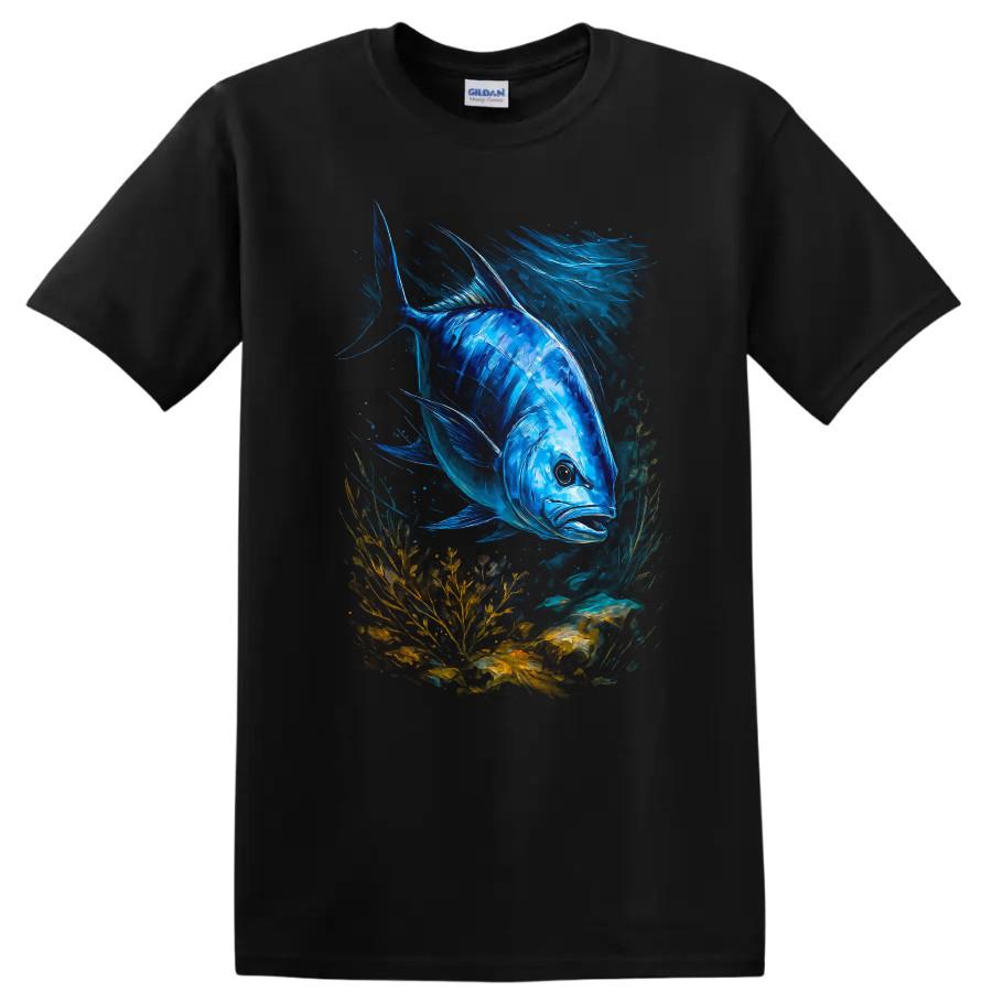 Blue Fish Graphic T Shirt Ocean Art Design Cool Fishy Tee Gift for Fisherman