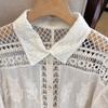 DIMANAF 2025 New Summer Buttons Shirt Women Lace Blouse Embroidery Short Sleeve Fashion Tops Tees Casual Loose Tees