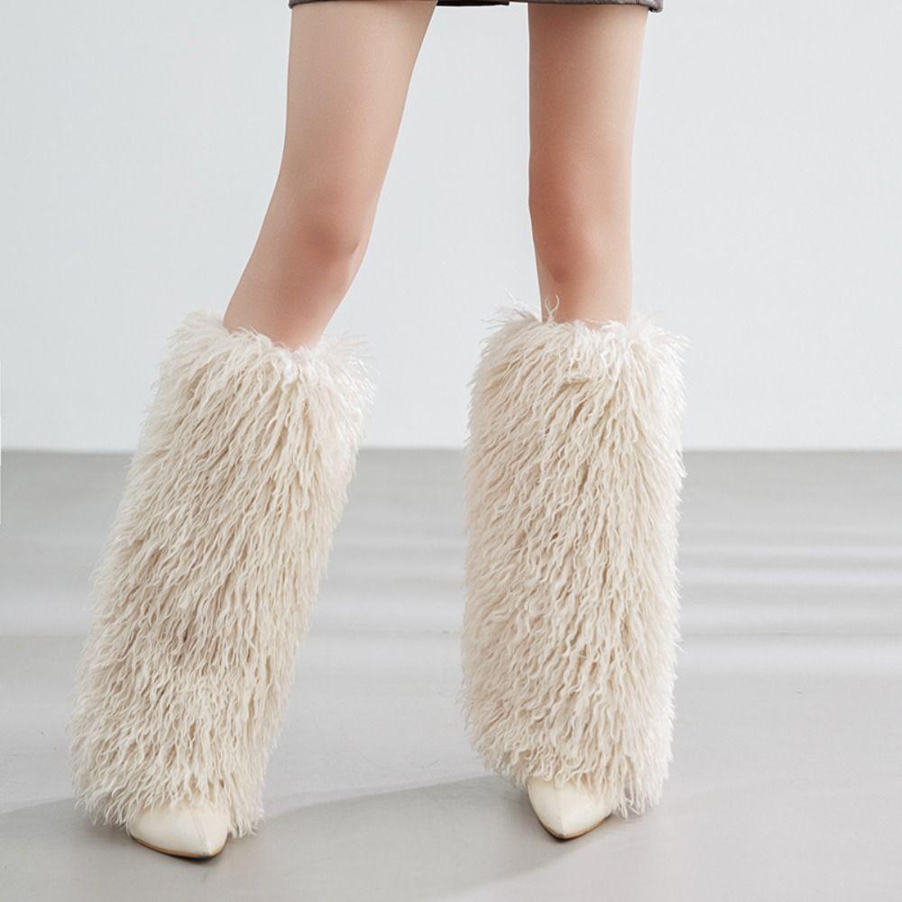 Fellimitat Lockiges Flauschiges Beinwärmer 40cm Knielang Mädchen Socken Warmer Knieschutz Spicy Girls