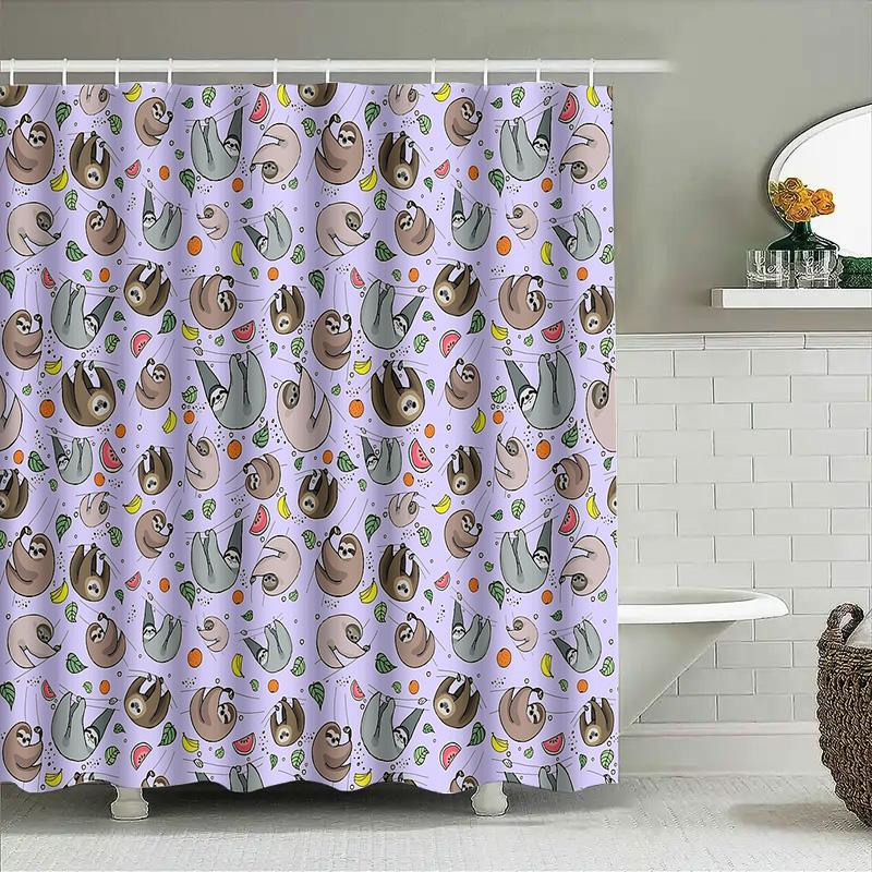 Cute Fruit Shower Curtain Tropical Watermelon Pineapple Banana Pattern Bathroom Decor Farmhouse Style Home Textile Quick Dry