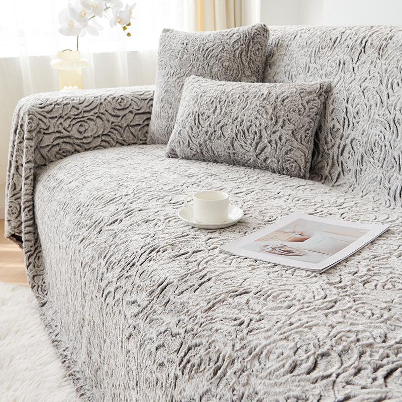 High-Grade Light Luxury Embossed Velvet Sofa Towel Cover Cloth Autumn and Winter Sofa Cover All-Inclusive Universal Cover Thickened Blanket Cushion