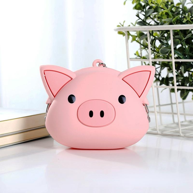 Pink Pig Coin Purse Mini Silicone Small Coin Purse Lady Key Bag Purse Children Gift Prize Package Bluetooth Earphone Bag