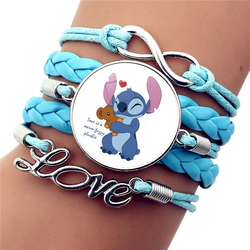 Fashionable Stitch Blue Woven Bracelet With Cartoon Gemstone Leather Design