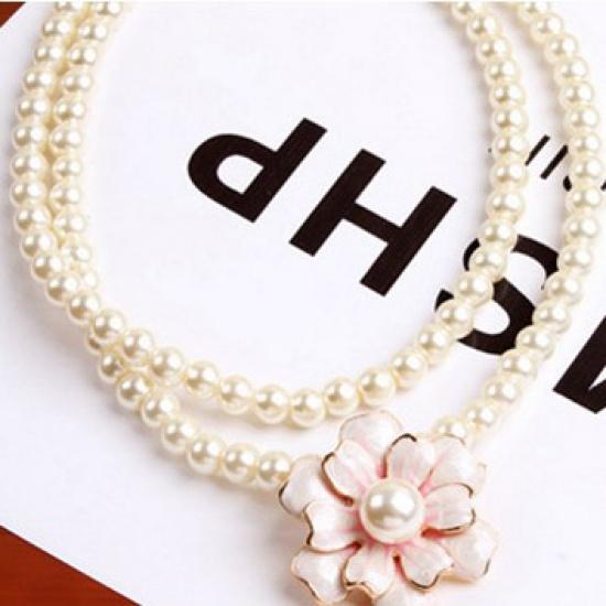 Pearl Petal Camellia Flower Double Layer Short Necklace for Women, Korean Fashion Versatile Collarbone Chain C149