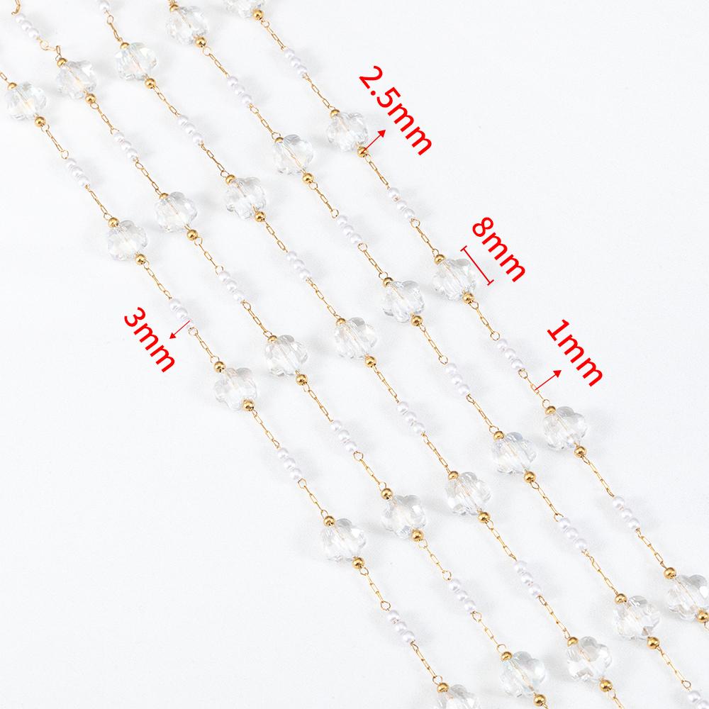 0.5M 1M PVD Plated Stainless Steel Chain Crystal Flowers Shape ABS Pearl Beaded Chains for Women DIY Handmade Necklaces Bracelet