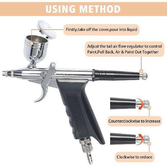 Uouteo Airbrush Trigger Gun Air Brush Gun with 0.3 Mm Needles 7CC &10 CC Cup for Painting