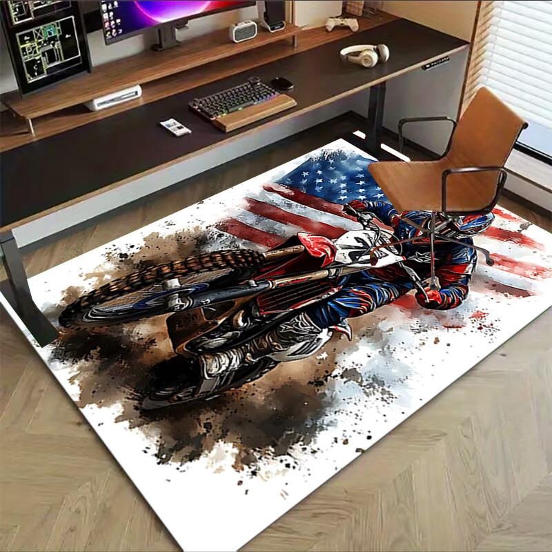 1PC Motorcycle American Flag Non-Slip Floor Carpet Compatible for Office&Living Room&Dining Room - Flat-Weave Machine- Soft & Pattern-E286