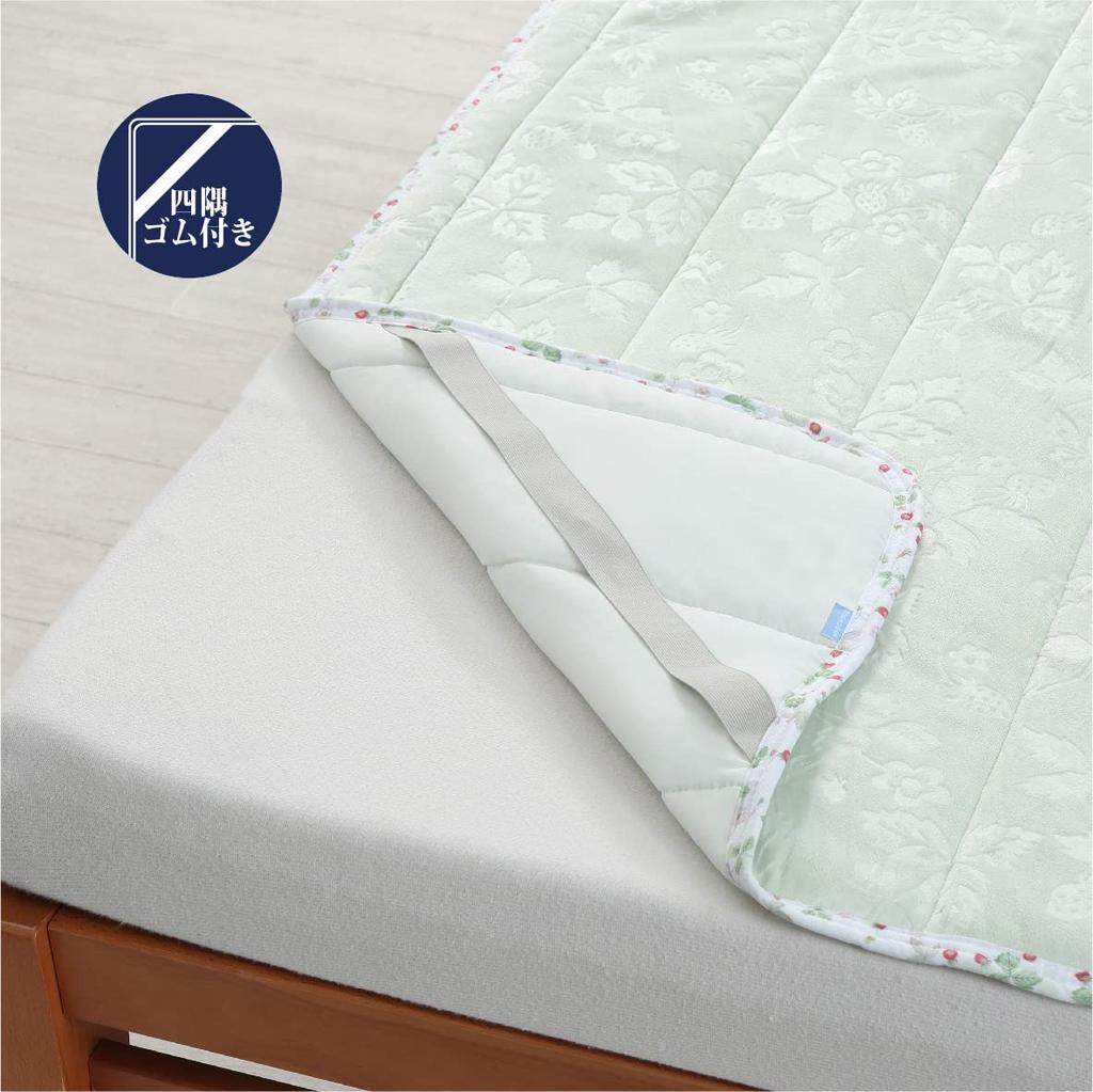 Nishikawa Single Washable Mattress Pad, Wedgwood Wild Strawberry, Warm Flannel, Stays in Place, Elastic Corners, Green, CM02502007