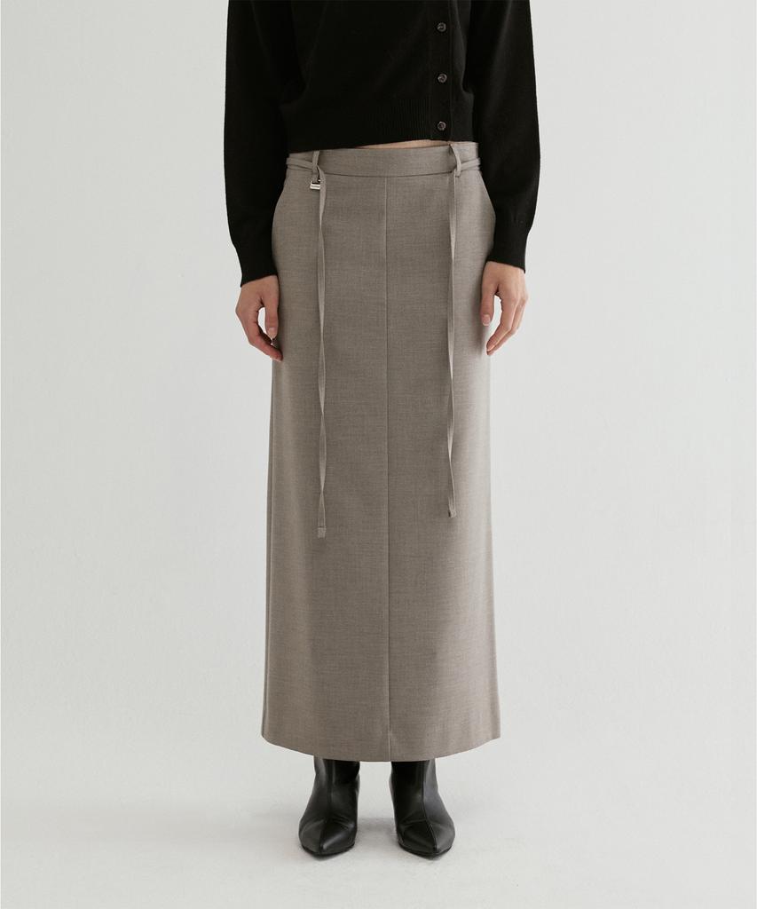 From Wear Belted Straight Maxi Skirt Gray