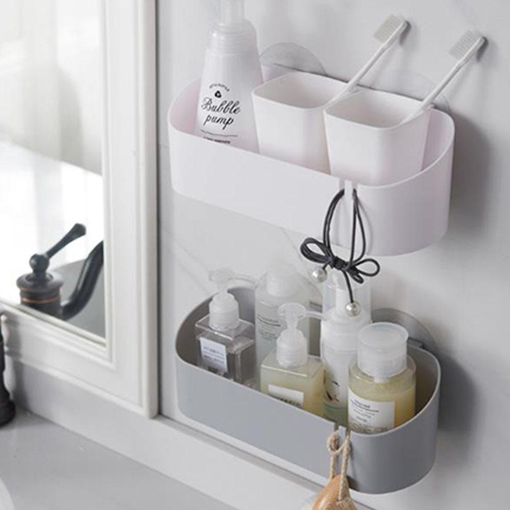 Étagère de Salle de Bain en Plastique Étagère de Rangement Organisateur de Douche Panier de Rangement pour Cosmétiques Support Mural Design à Vidange Support sans Perçage