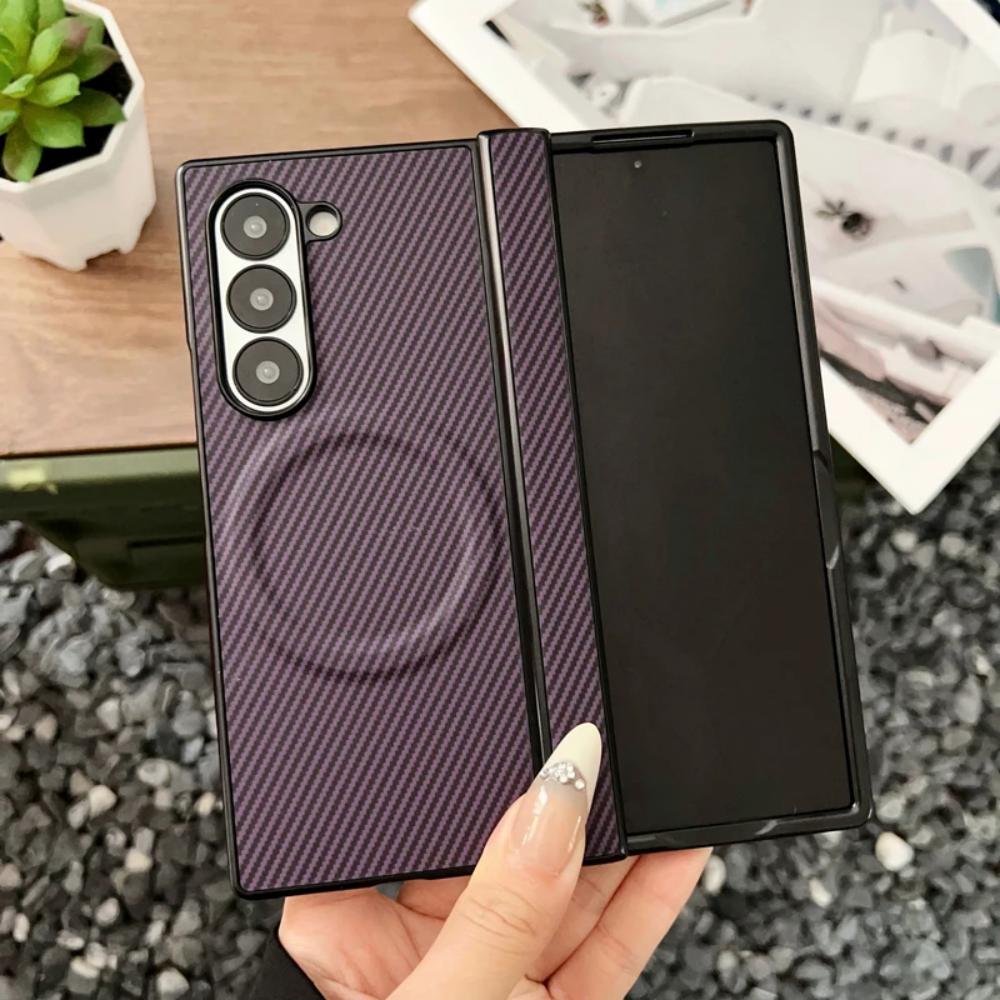 Luxury Carbon Fiber Magnetic Hinge Phone Case For Samsung ZFold 8 7 6 5 4 Z Fold8Ultra for Magsafe Soft Silicone Bumper Cover