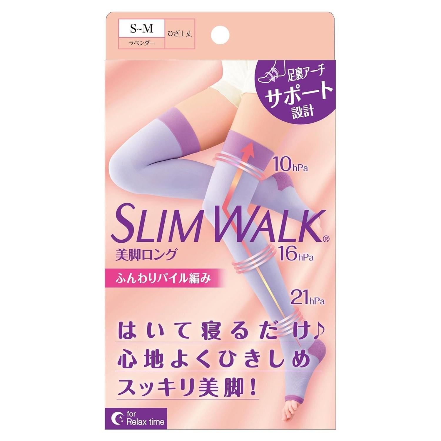 Slim Walk Compression Socks Beautiful Legs Long Lavender S-M Sleep Use AskDoctors Thigh Foot Arch Support