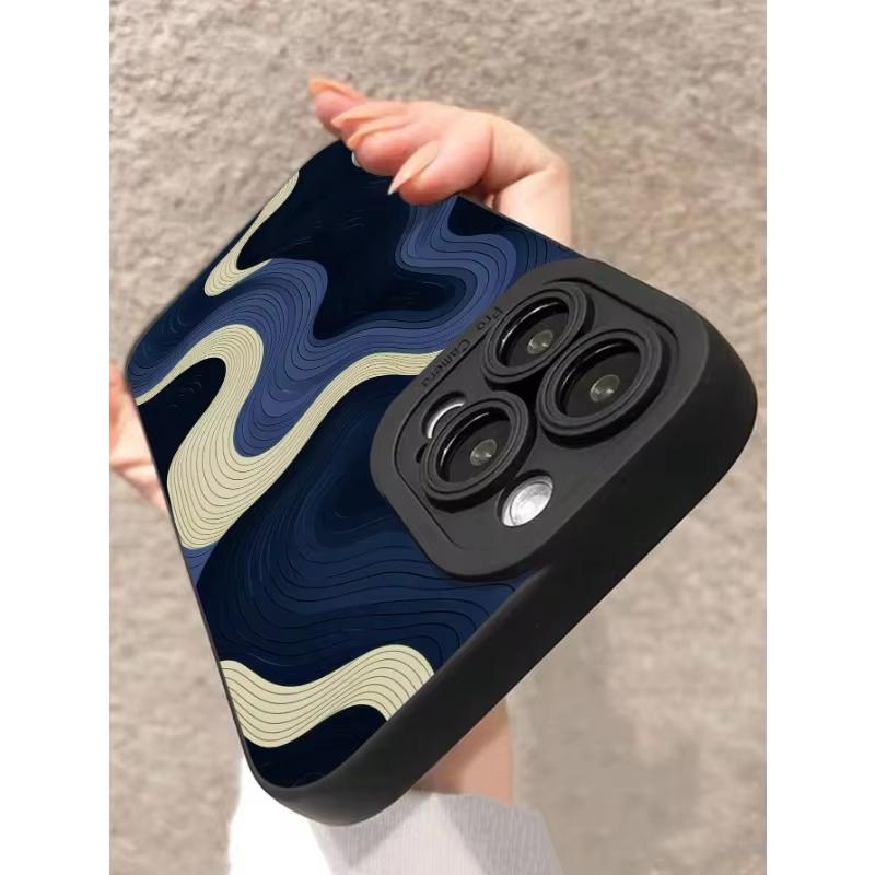 Abstract Navy Wave Line Art Minimalist Style Phone Case for iPhone 17 16 15 14 13 12 11 Series Pro Max Plus