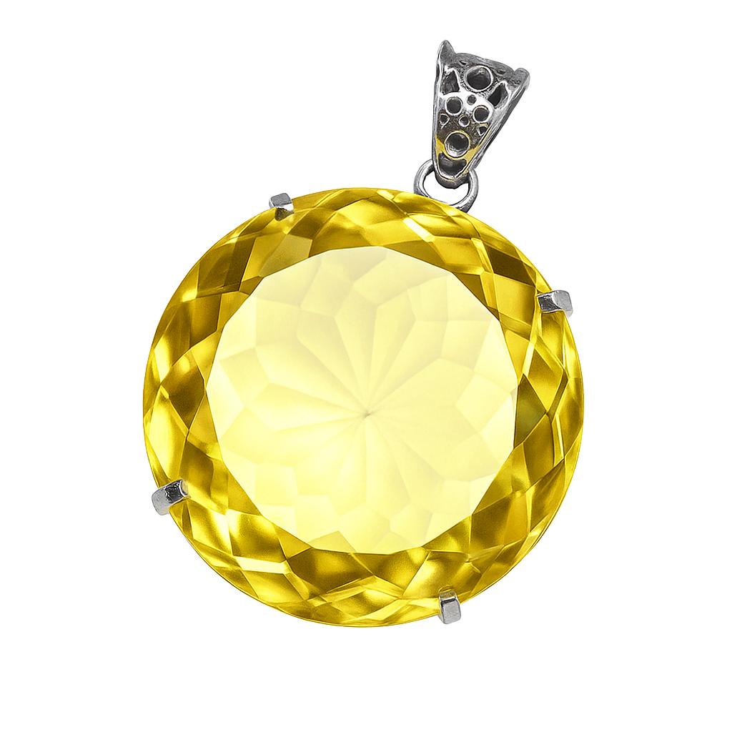 Laborodlad 124 ct Gul Safir Hänge Rund Ädelsten 925 Sterling Silver