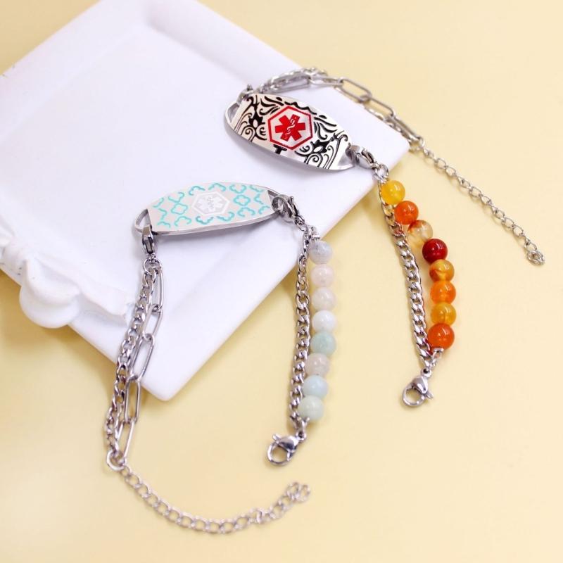 Verstellbares Medicals Alert ID-Armband mit gravierbarem Anhänger, Edelstahl, doppellagiges Armband, Handgelenkschmuck