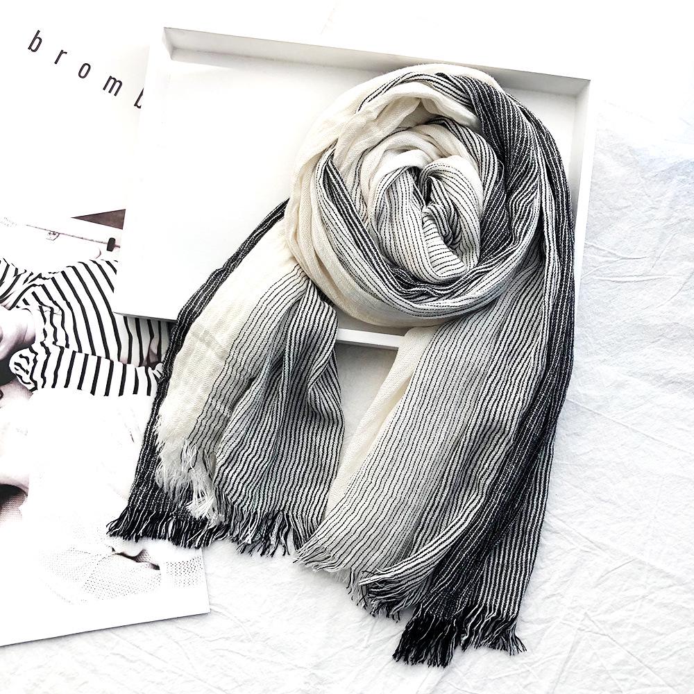 Japanese & Korean Style Autumn/Winter Unisex Striped Scarf In Cotton, Linen & Silk