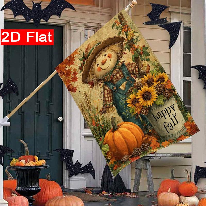 2D Flat, 2D Flat,Happy Thanksgiving Autumn Scarecrow Sunflower Garden Flag 3 (1) - Outdoor Garden Flag Double-Sided Home Decoration Courtyard Decorat