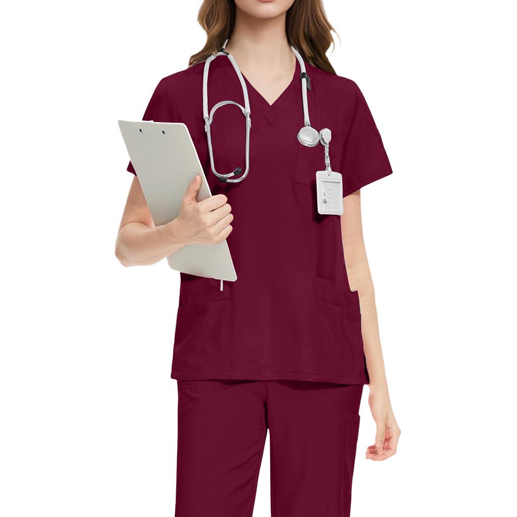Ladies' Comfortable And Casual Solid Color Short Sleeved Pants Protective Suit Set