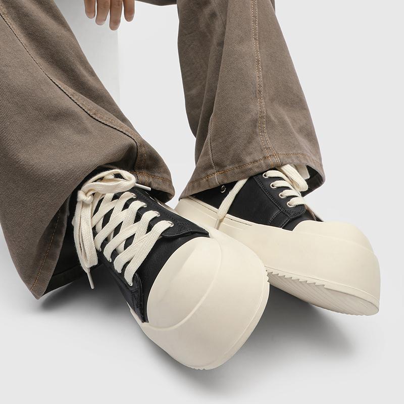 Men's Casual Thick Soled Shoes Comfortable Classic Minimalist Style Outdoor Leisure Street Walking Trendy Lace Up Young Shoes