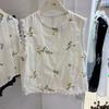 Round Neck Lace Splicing Sleeveless Vest for Women Summer Sweet Embroidered Flowers Casual Versatile Top