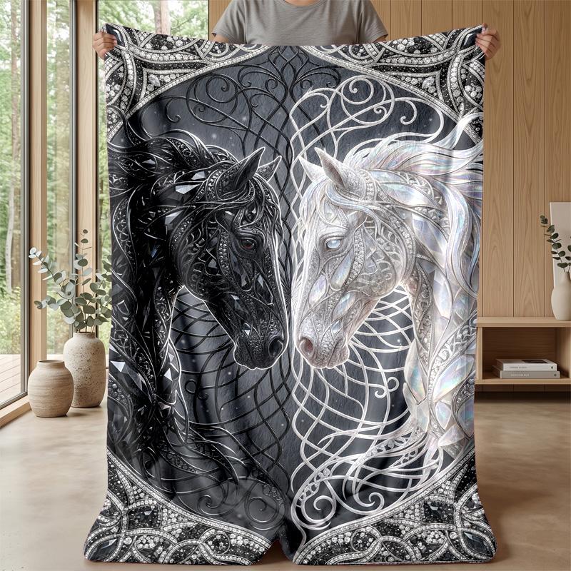Ethereal Horse Symphony Theme Blanket Lightweight Warm Flannel Blanket Decorative Throw Blanket for Home Decoration
