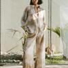 Spring New Two-Piece Suit Casual Pants 8799175 Flowers Print Silk Satin Textured Shirt 8925171