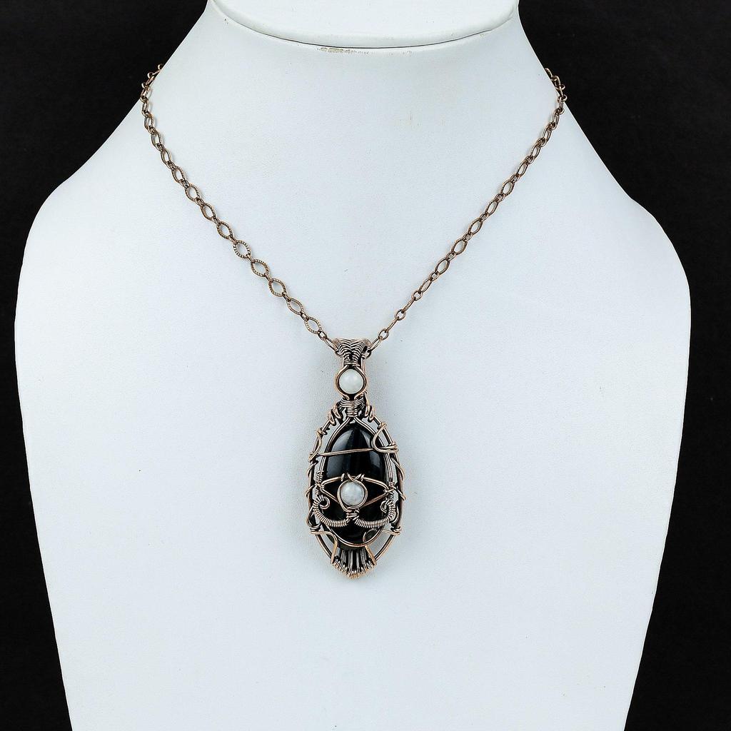 Pandantiv Ochiul Răului Nellite Pandantiv Înfășurat în Sârmă de Cupru Bijuterii Piatră Lunii Curcubeu Pandantiv Handmade cu Piatră Prețioasă Bijuterii Cupru Antic Cadou de Nuntă