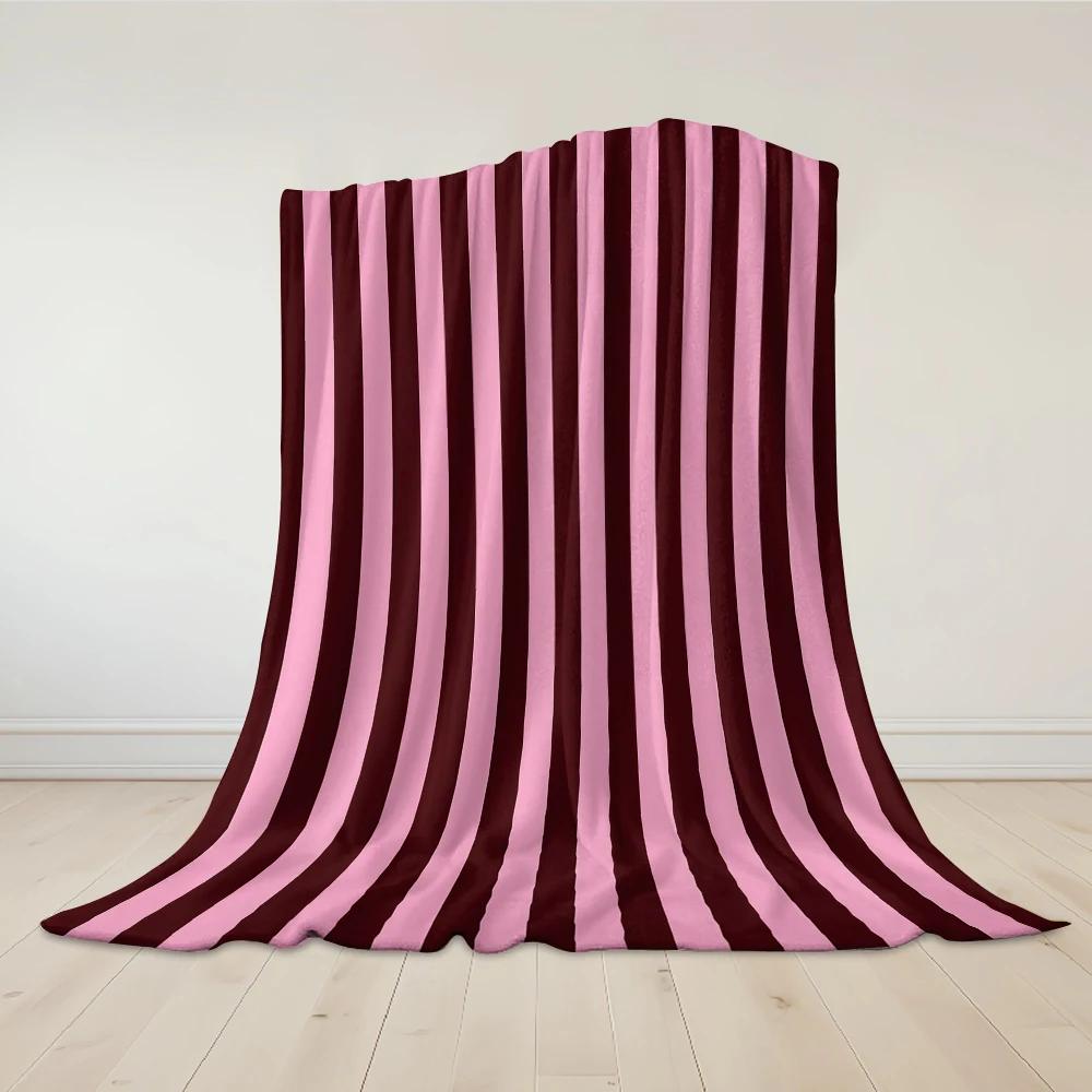 Coperta in Flanella a Strisce Bordeaux Calda Morbida Halloween Natale Divano Caldo Accogliente Decorazione Decorativa Regalo per Tutte le Stagioni