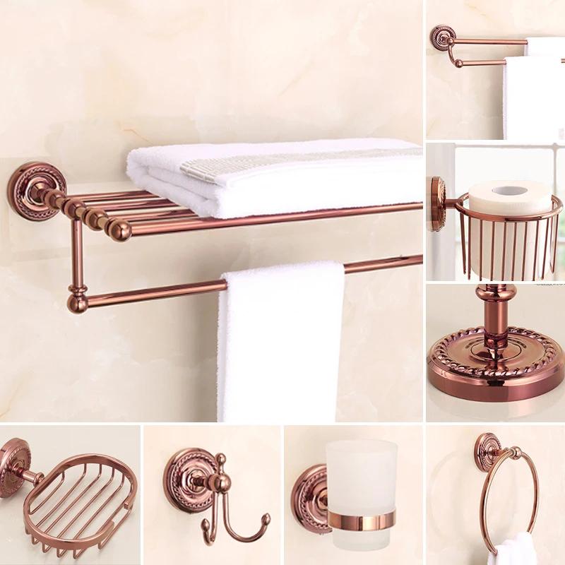 Badezimmerzubehör Roségold Badehandtuch-Set Handtuchring Geschnitzter Toilettenpapierhalter Kreative Handtuchstange Badezimmer-Beschläge-Set