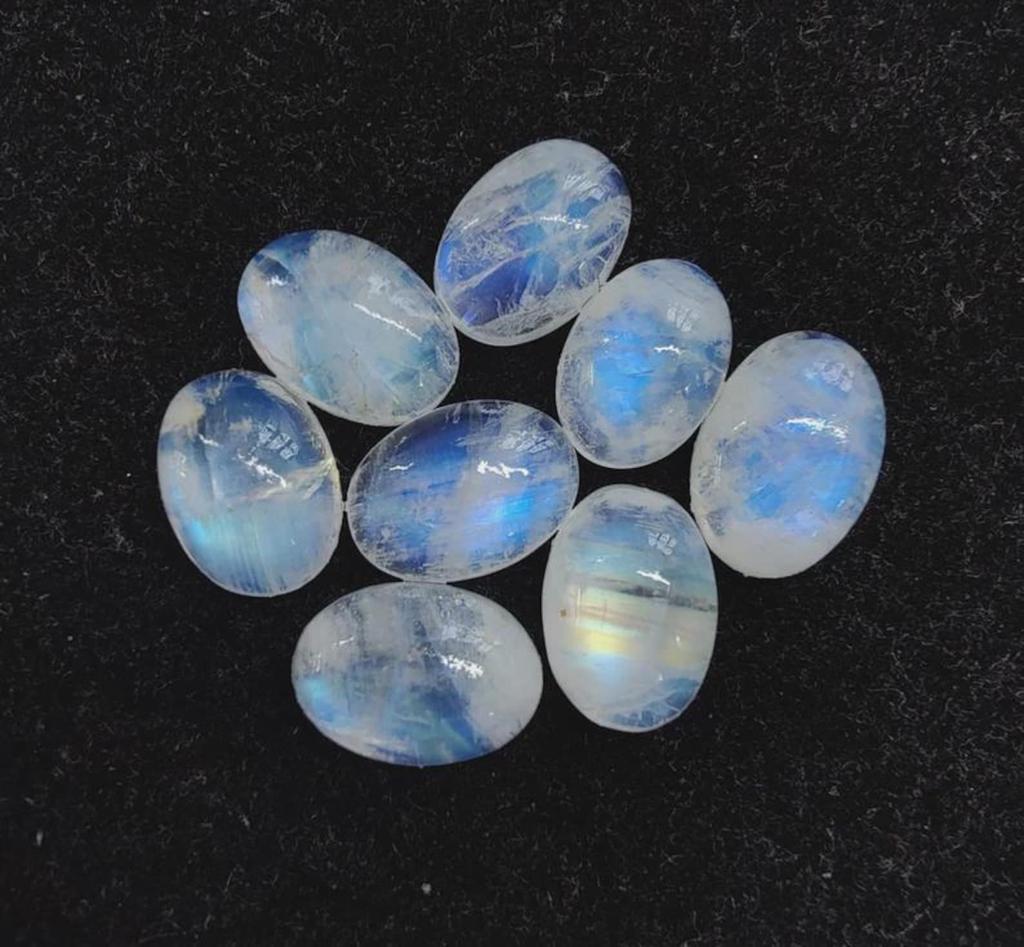 Natürlicher Regenbogen-Mondstein Ovaler Cabochon Edelstein | Blauer Flash Mondstein Loser Stein