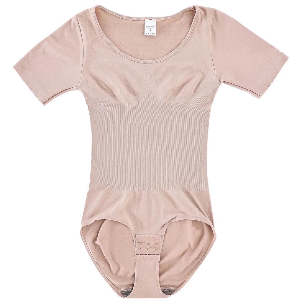 Damen Kurzarm Body Shapewear zur Bauchkontrolle Nahtlose T-Shirts Taillentrainer Schlankmachender Body Shaper Tanktops