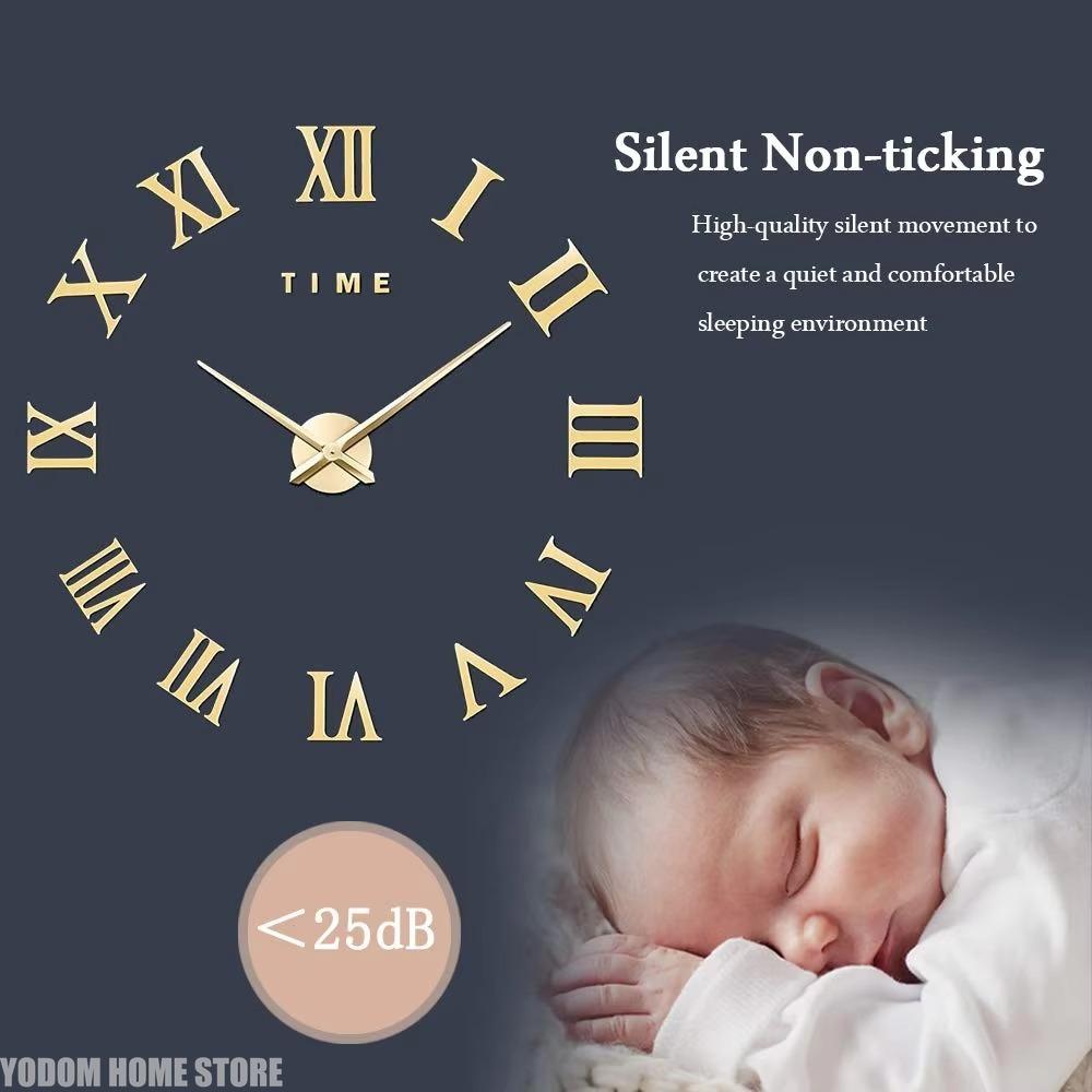 Gold Giant Roman Numerals Frameless Mirror Big Wall Clock Large 3D DIY Wall Clock Wall Stickers Decoration for Home Living Room