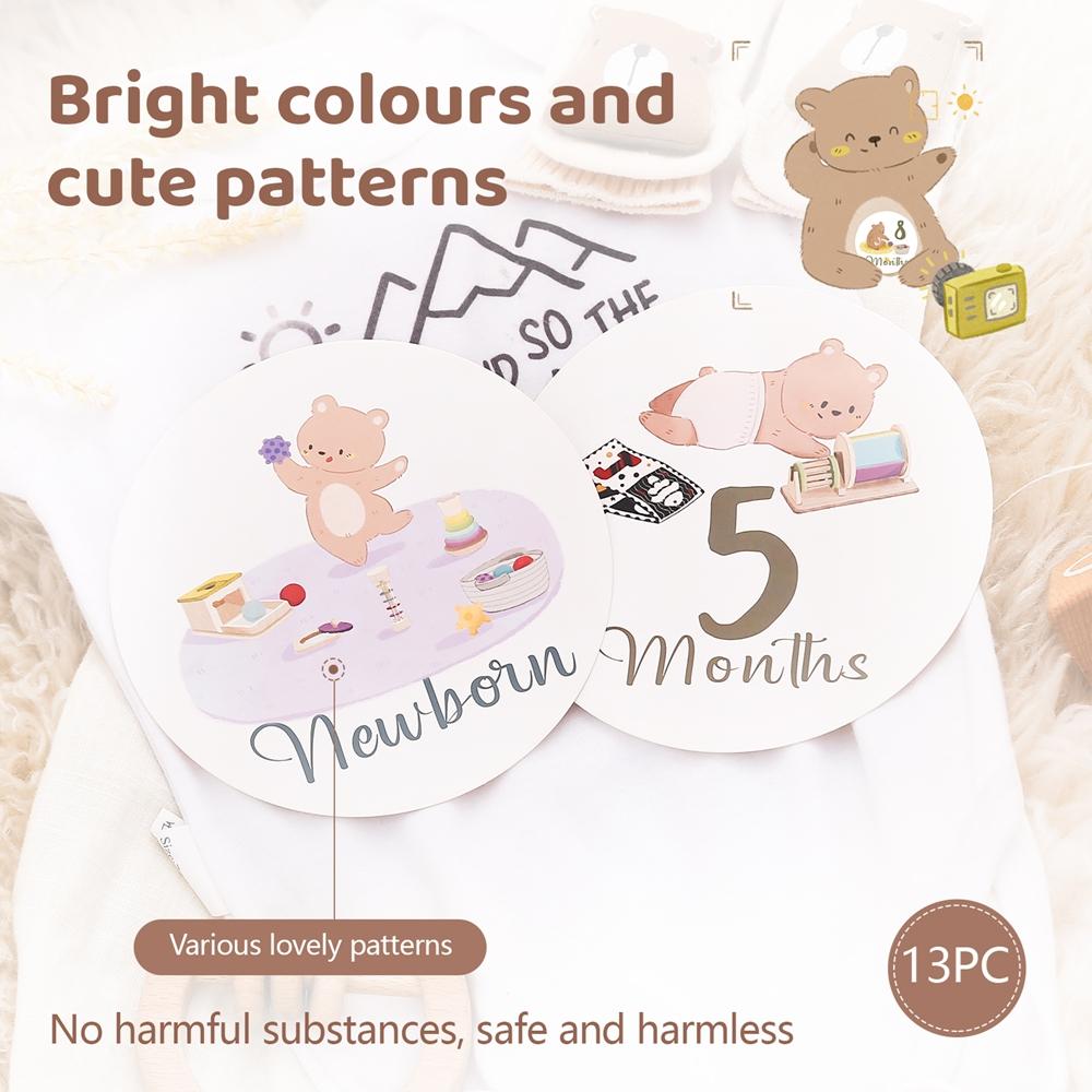 12Pc Baby Mileage Piece Baby Po Pography Accessories Newborn Birthday Gifts Souvenir Cute Bear Print Growth Commemoration