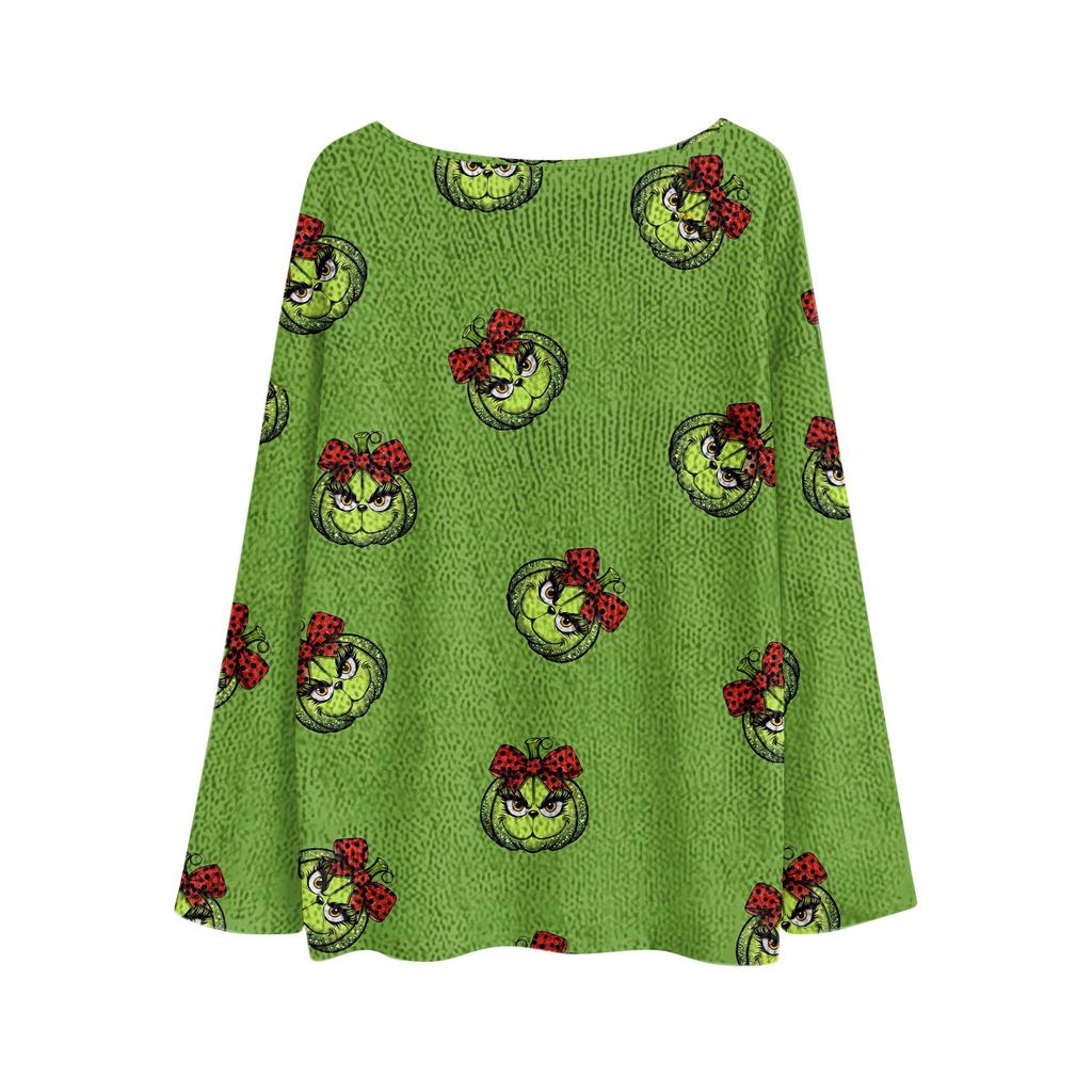 Suéteres Femininos de Outono Manga Longa Estampados Tops Suéteres Pulôver Soltos Casuais Básicos