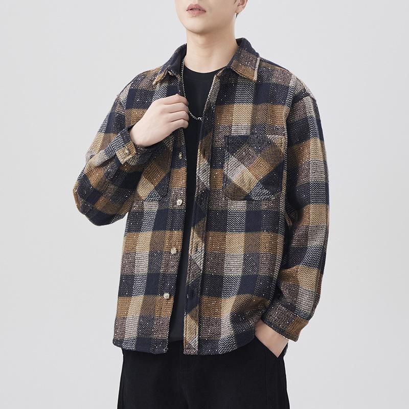 Spring New Japanese Retro Men's Loose Shirt Color Plaid Casual Work Shirt Jacket