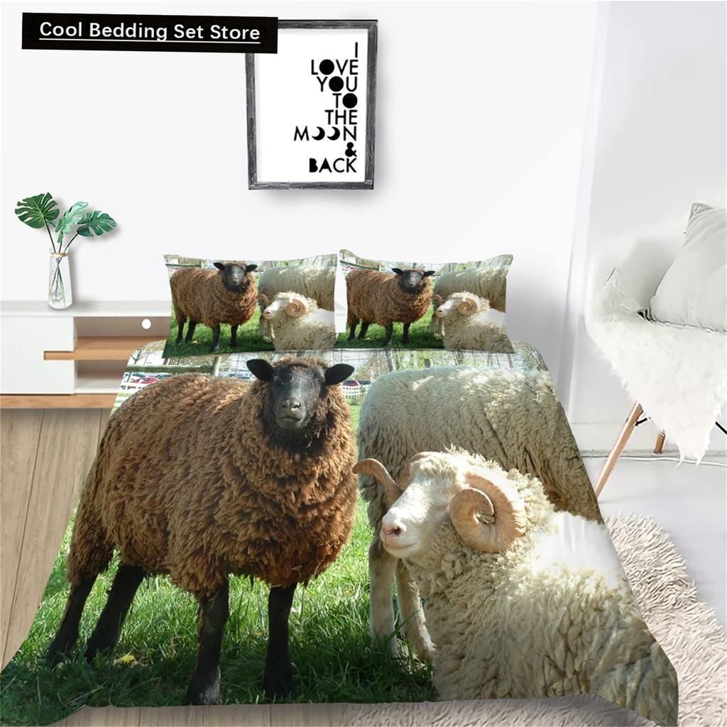 Funny Sheep King Queen Bedding Set Kids Farm Animal Duvet Cover White Little Lamb Comforter Cover 2/3pcs Polyester Quilt Cover