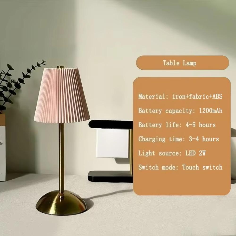 Creative LED Pleated Fabric Lampshade Bedroom Bedside Lamp USB Charging Model Touch Night Light Living Room Small Table Lamp