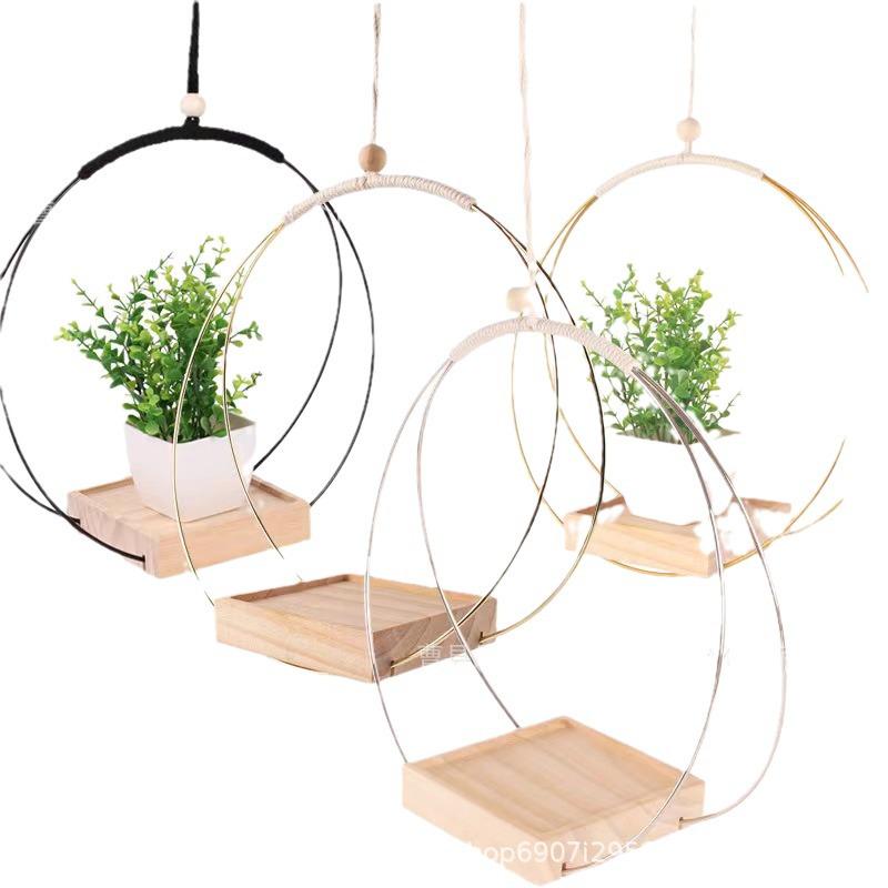Creative Wooden & Iron Hanging Hydroponic Flower Pot for Balcony & Garden Decoration