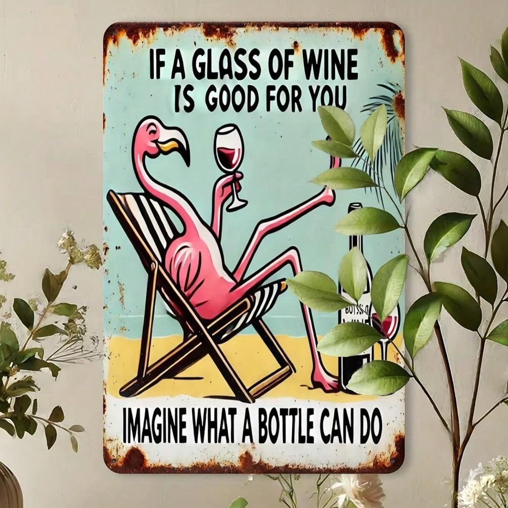 Flamingo Blechschild Lustige Wein Dekoration Einfach Aufzuhängen Küche Bar Wandkunst