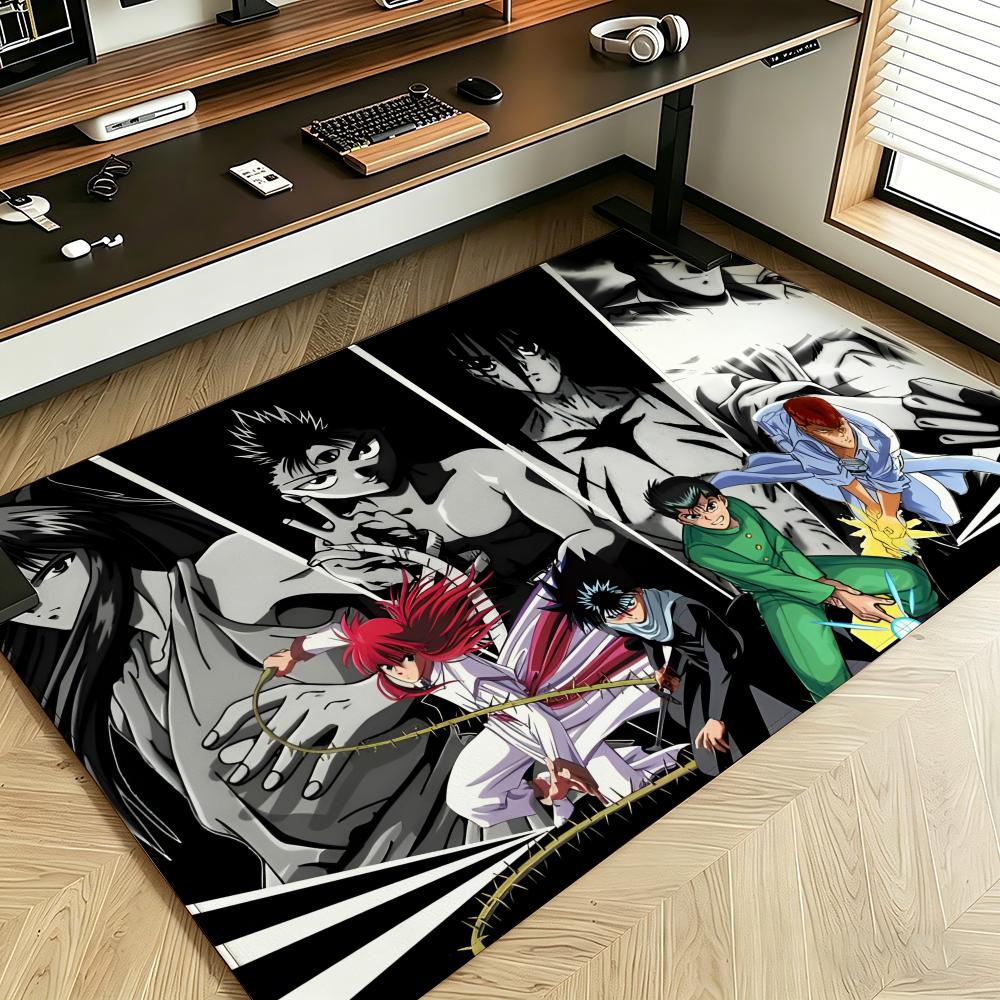 anime Y-Yu Yu H-Hakusho Floor Mat Soft Flannel Floor Mat Suitable for Entryways, Living Rooms, Bedrooms, and Bathrooms
