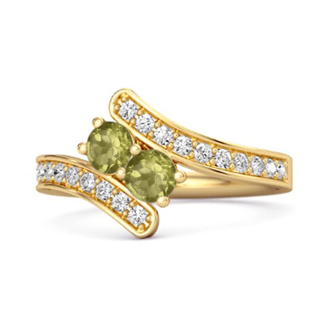 Peridot Twin Stone Pavé Bypass Ring -925 Sterling Silver Gold Vermeil 7 жёлтый/золотой