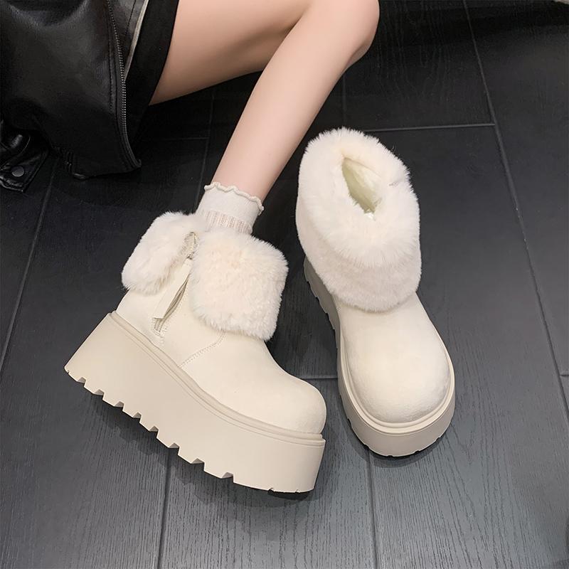Fashion Winter Fashion Thick Sole Women Fur Snow Boots Concise Height Increase Shoes Ladies Outdoor Keep Warm Cotton Short Booties