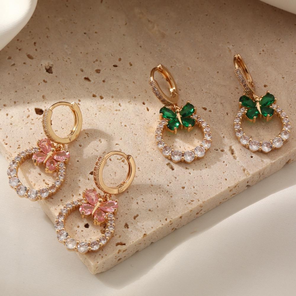 Rosa Schmetterling Zirkonia Hängeohrringe für Damen Ohrschmuck Hochzeitsparty Zubehör