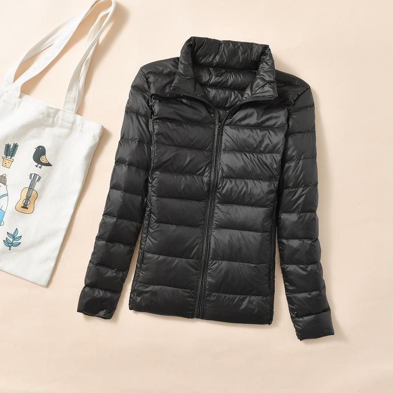Feather large size down jacket women's new winter short light and thin stand-up collar thickened warm and slim white duck down jacket