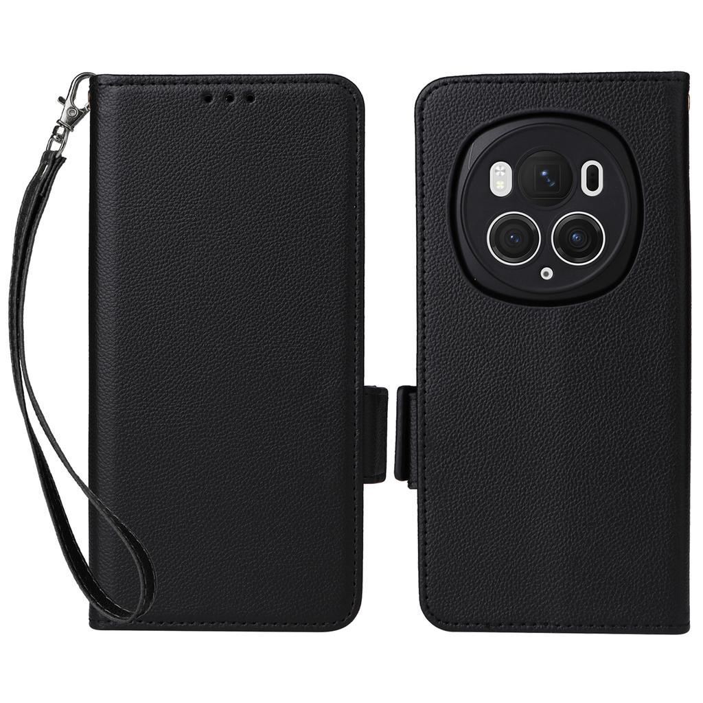 For Honor Magic6 Pro 5G Case with Wrist Strap Litchi Texture PU Leather Wallet Phone Cover