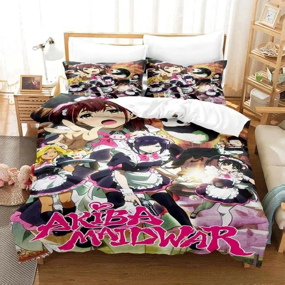 3D Anime Akiba Maid War Bedding Collection Single Twin Full Queen King Size Bed Collection Adult Kid Bedroom Duvet Cover Collections Home Textiles