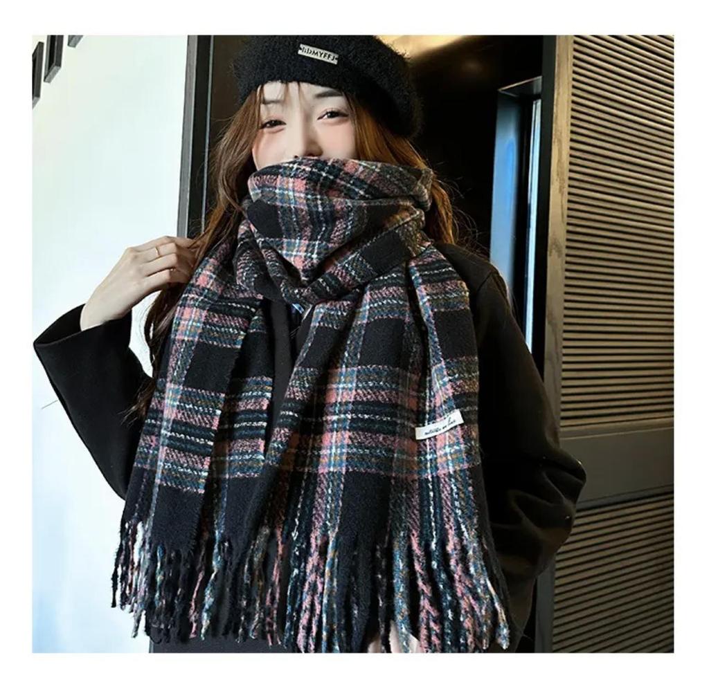 Damen-Winterschal im koreanischen Stil mit Karomuster – warmer Schal aus Kaschmirimitat