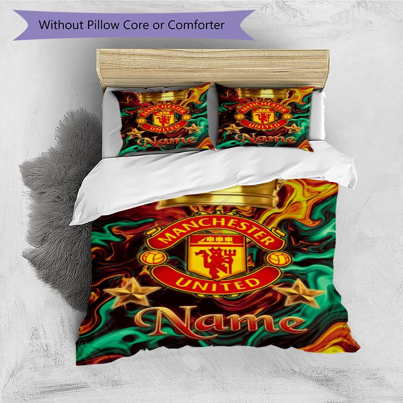 Custom Manchester Name Personalized Name Bedding Set,Airy Bed Linen for Sports Room Decor,Perfect Teenager Gift,Double Sided Duvet Cover with Pillowca