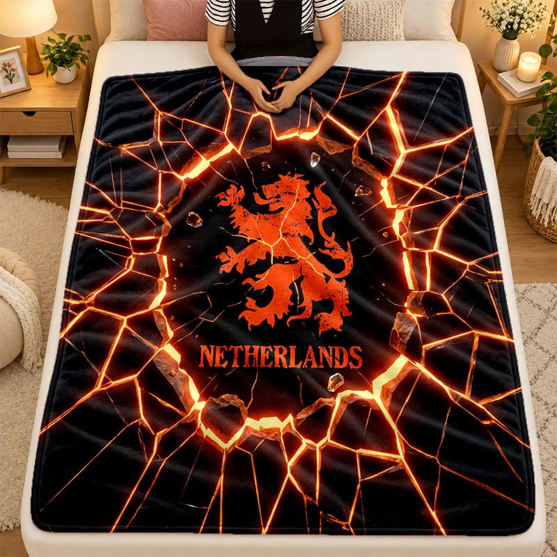 Flannel BlanketNetherlands Football Warm Soft Throw Blanket for Indoor Sofa Bed Living Room Use
